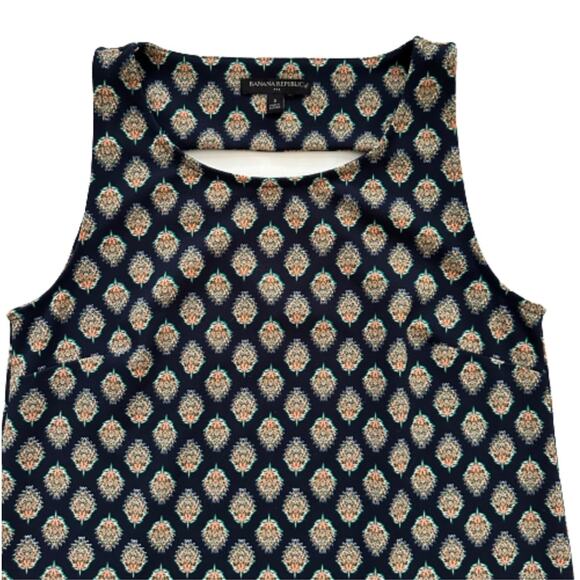 Banana Republic Factory Dress Blue Print Sleeveless Back Cut Out Shift Small - Picture 8 of 11